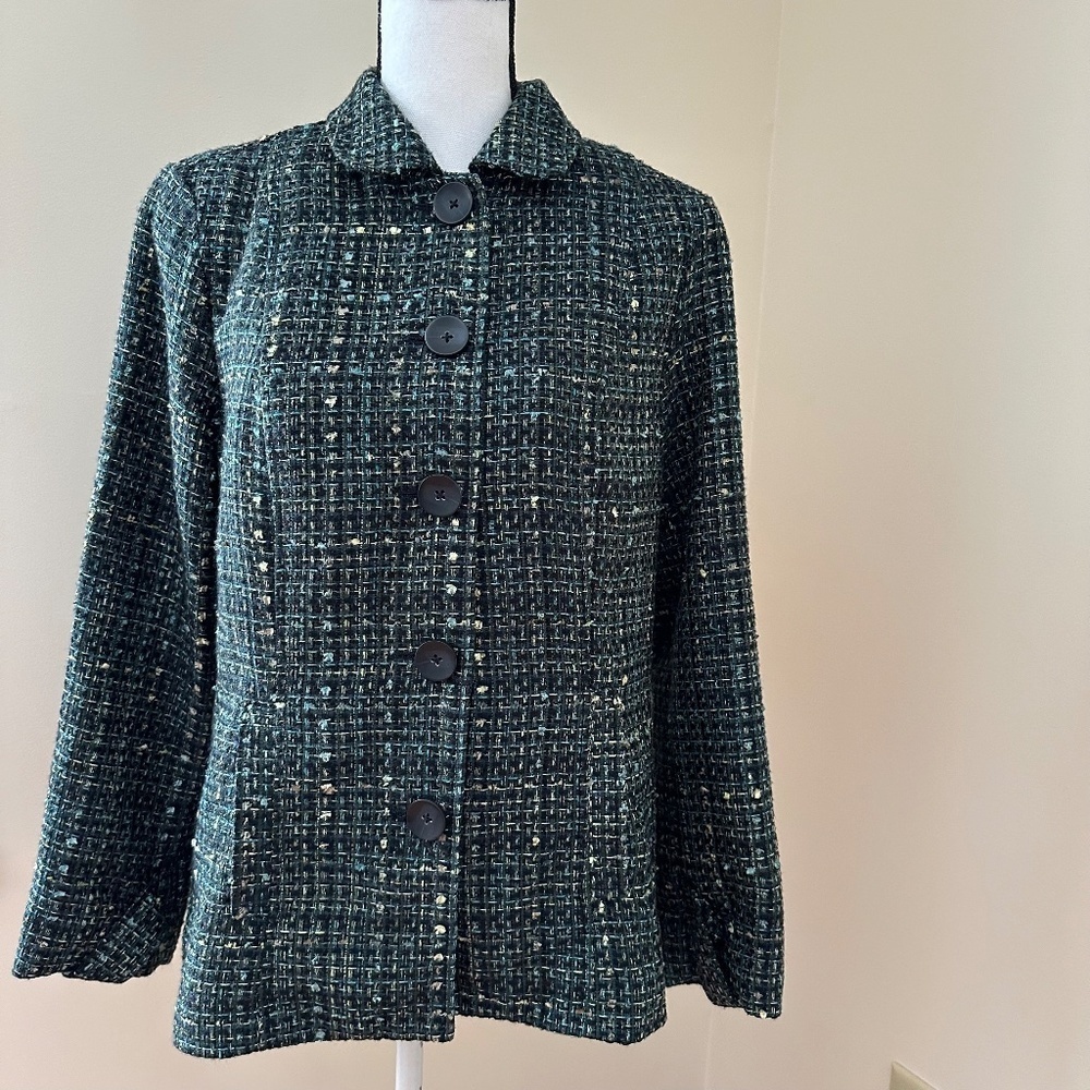**COLDWATER CREEK* Black x Green Tweed Fashion Blazer Size Medium (10-12)